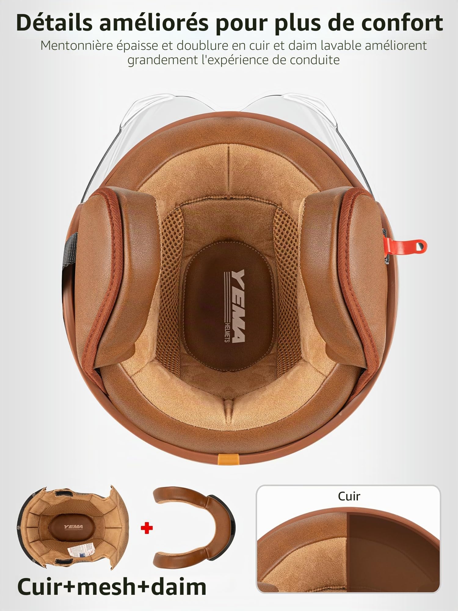 YEMA Helmet Casque Ouvert DW-611 Scooter électrique ECE 3 / 4 Demi Casque pour Les Hommes et Les Femmes-Noir Mat,M