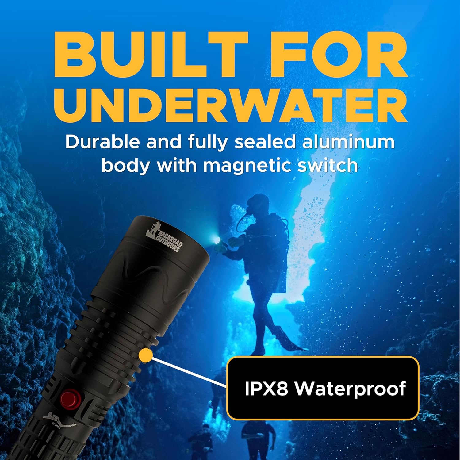 2000 Lumen Rechargeble Diving Flashlight 3 Modes