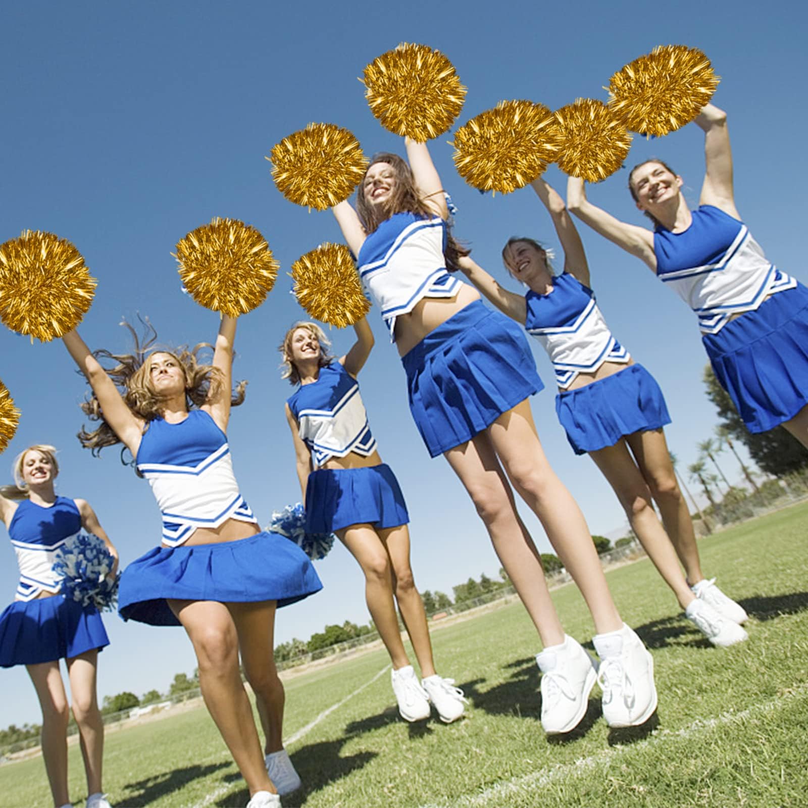 Lot de 12 Pompons Pom-pom Girl, Pompon Pompom Girls, Pom-pom Girl, Pompons Cheerleader, Pom poms Cheerleader pour Carnaval, l'école le Sport, la Danse, la Nuit, la Fête (Gold)