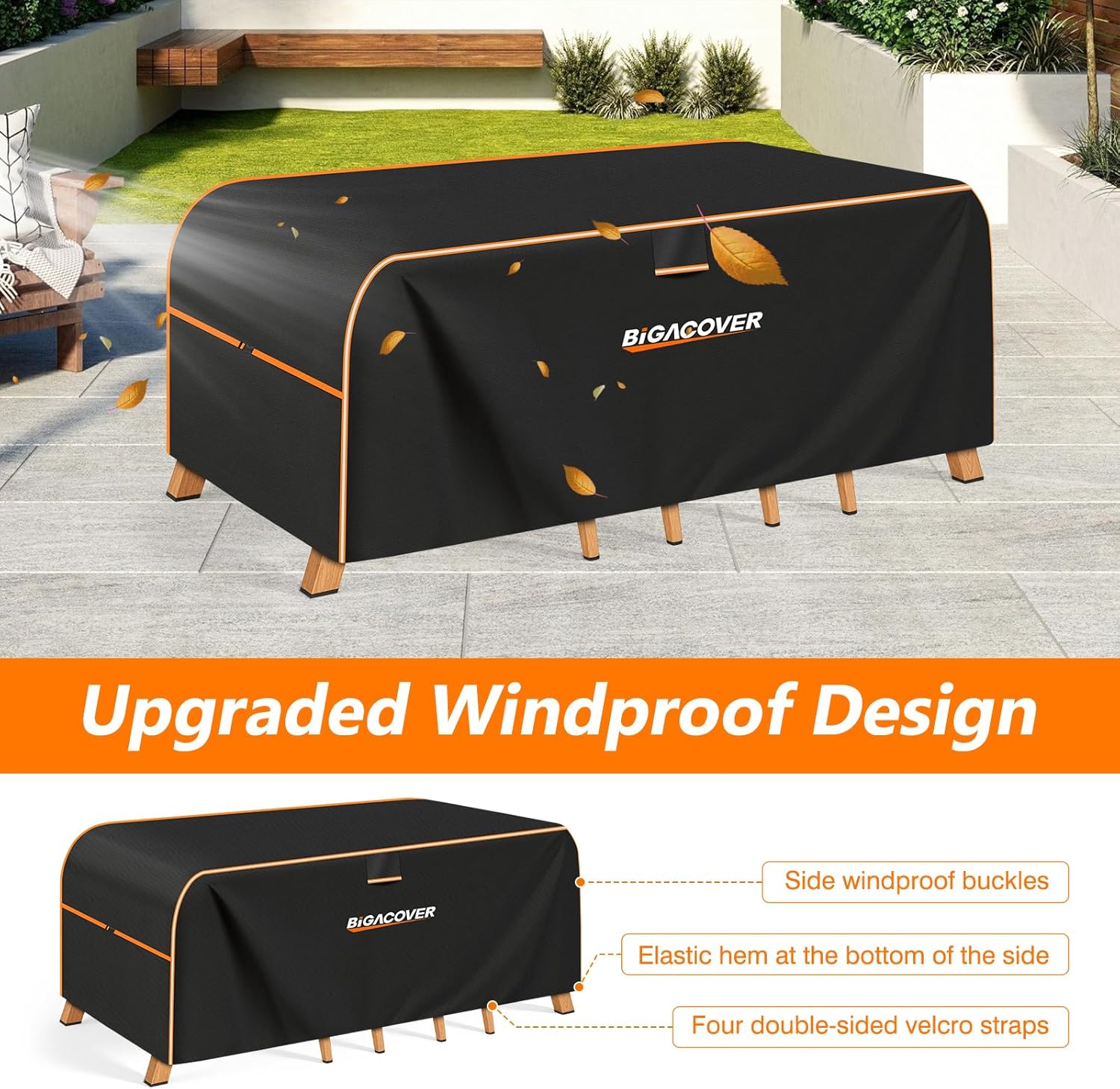 Patio Furniture Cover Rectangle, Waterproof Patio Table Cover, Heavy Duty 600D and Cotton Outdoor Patio Table and Chair Cover for Rectangle Dining Table & Chairs Set (Rectangular 76"(L)x54"(W))