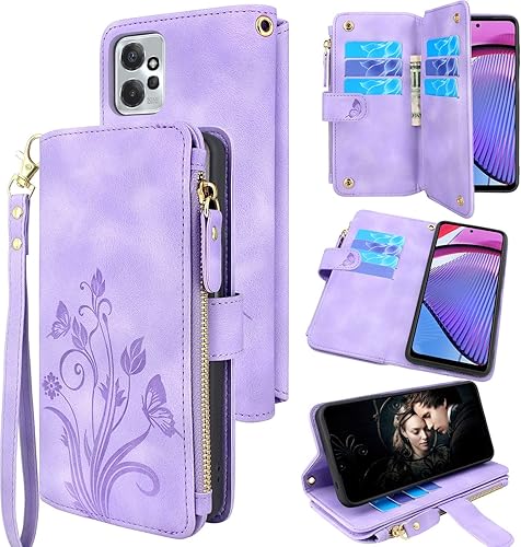 Miniatura 1 de Lacass Funda de piel con bolsillo con cremallera para Motorola Moto G Power 5G 2023 (morado oscuro)