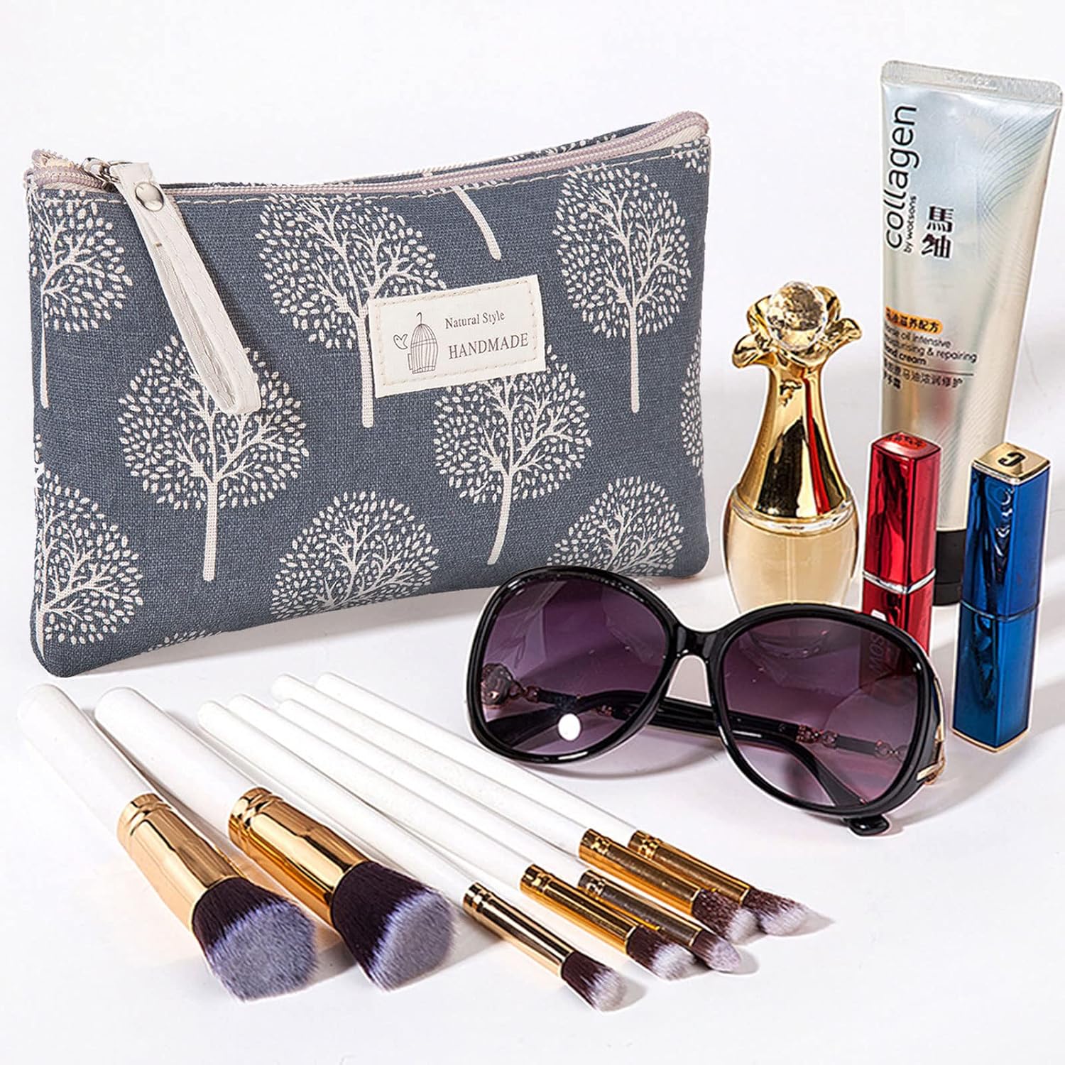 Canvas Cosmetic Bag, 2 PCS Portable Women Purses, Printed Makeup Bag Pouch Multifunctional Travel Toiletry Bag with Zipper for Cosmetics Keys Cards 8