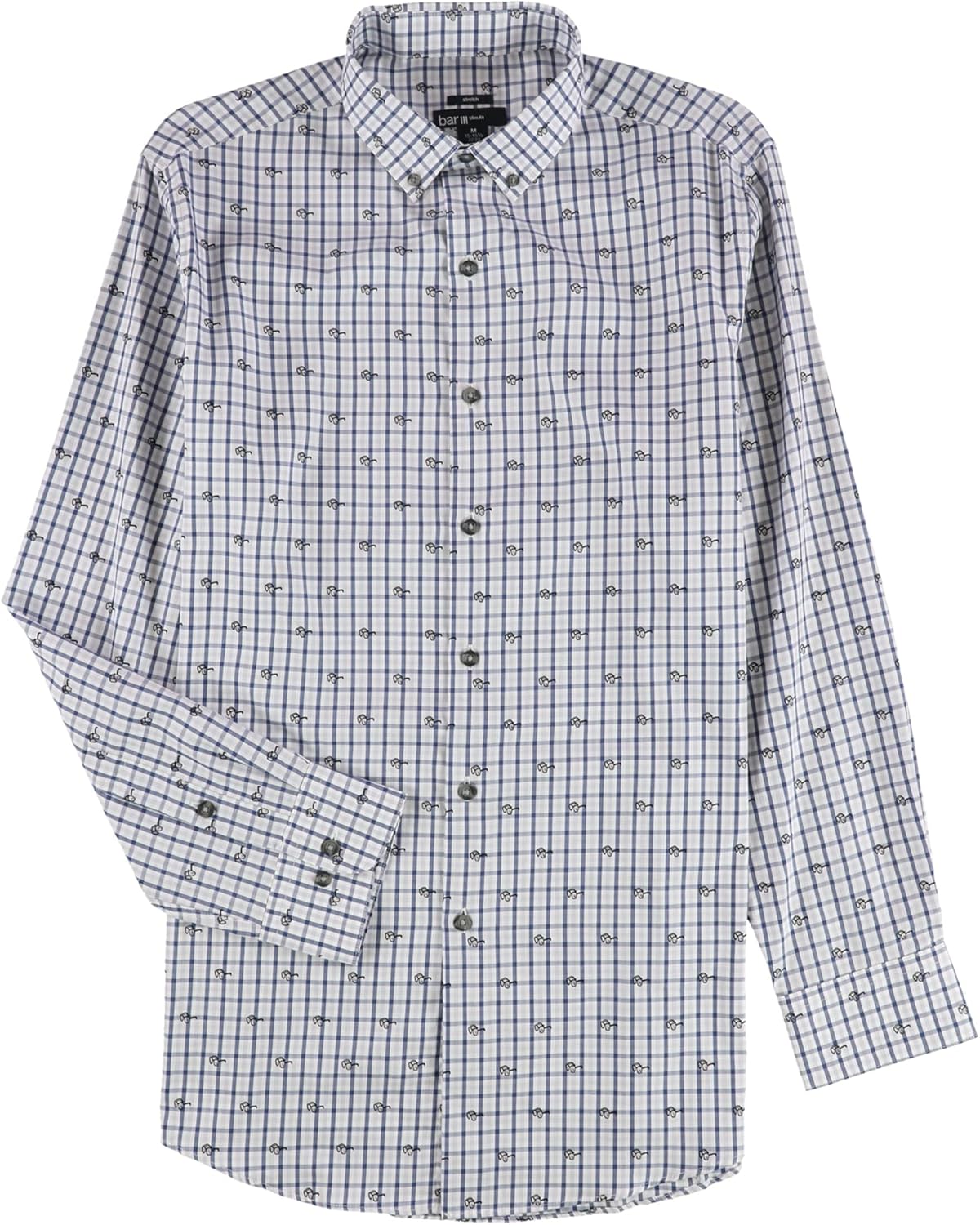 Bar III Mens Printed Button Down Dress Shirt Gray M