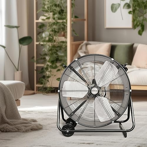 Miniatura 4 de Hurricane Pro Series Ventilador de tambor inclinable portátil de 24 pulgadas con 3 ajustes de velocidad ajustables y acabado con recubrimiento en