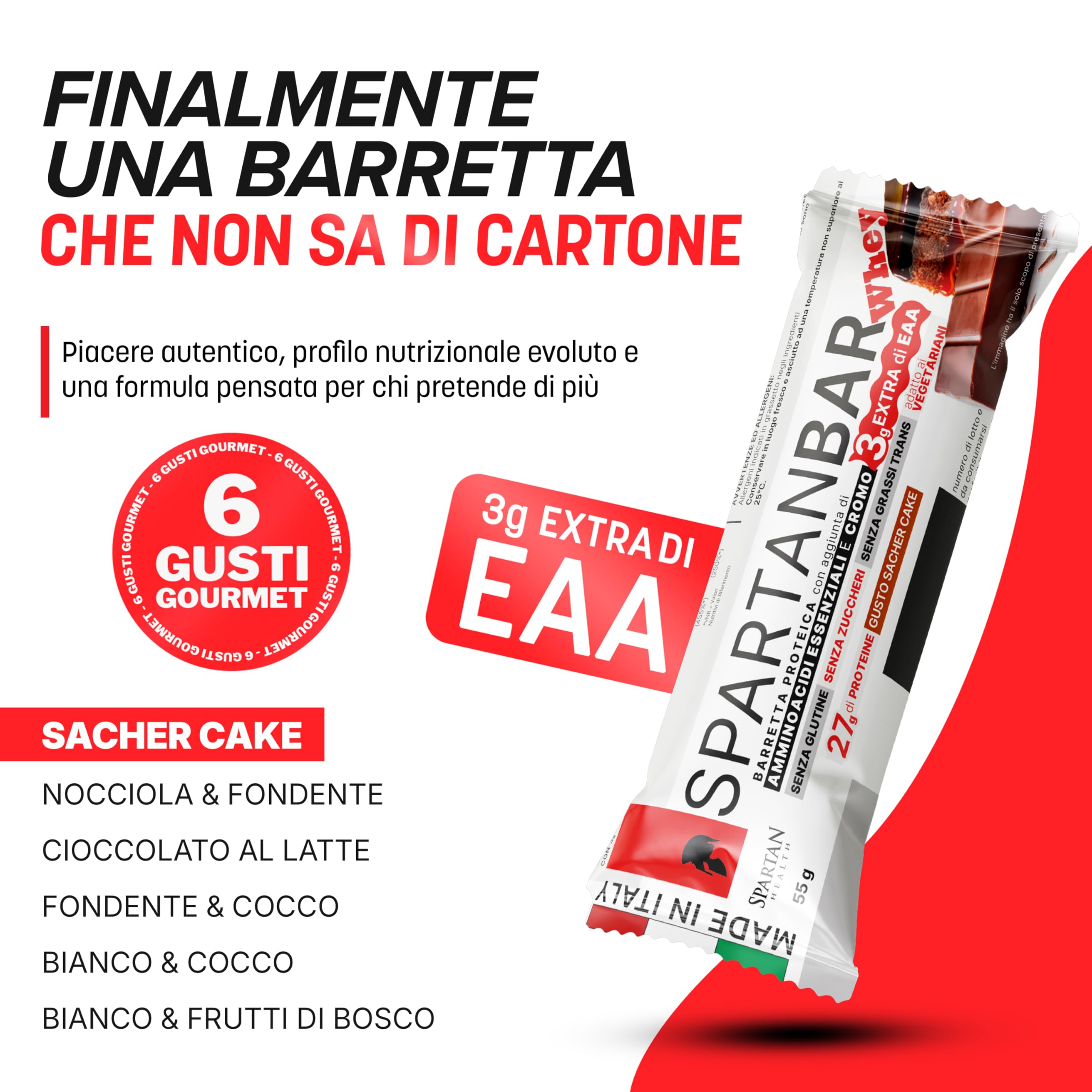 Spartan Health – Barrette con 27g di Proteine Isolate, 3g di EAA, 100mcg di cromo picolinato – Barrette Proteiche Senza Zuccheri Aggiunti e Glutine – Box 12x55g (Torta Sacher)