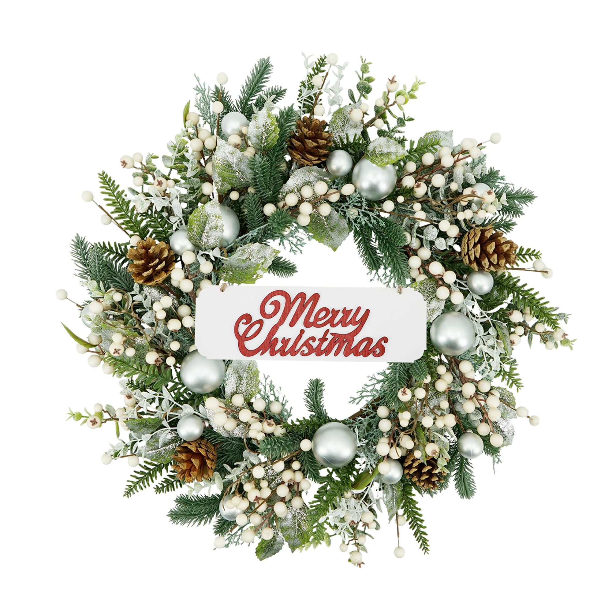 YNYLCHMX 20 Inch Winter Wreath for Front Door, Winter Wreaths with Welcome Sign Pine Needle Pine Cone Berry Artificial Door Wreaths for Window Wall Fireplace Farmhouse Holiday Party Decoration