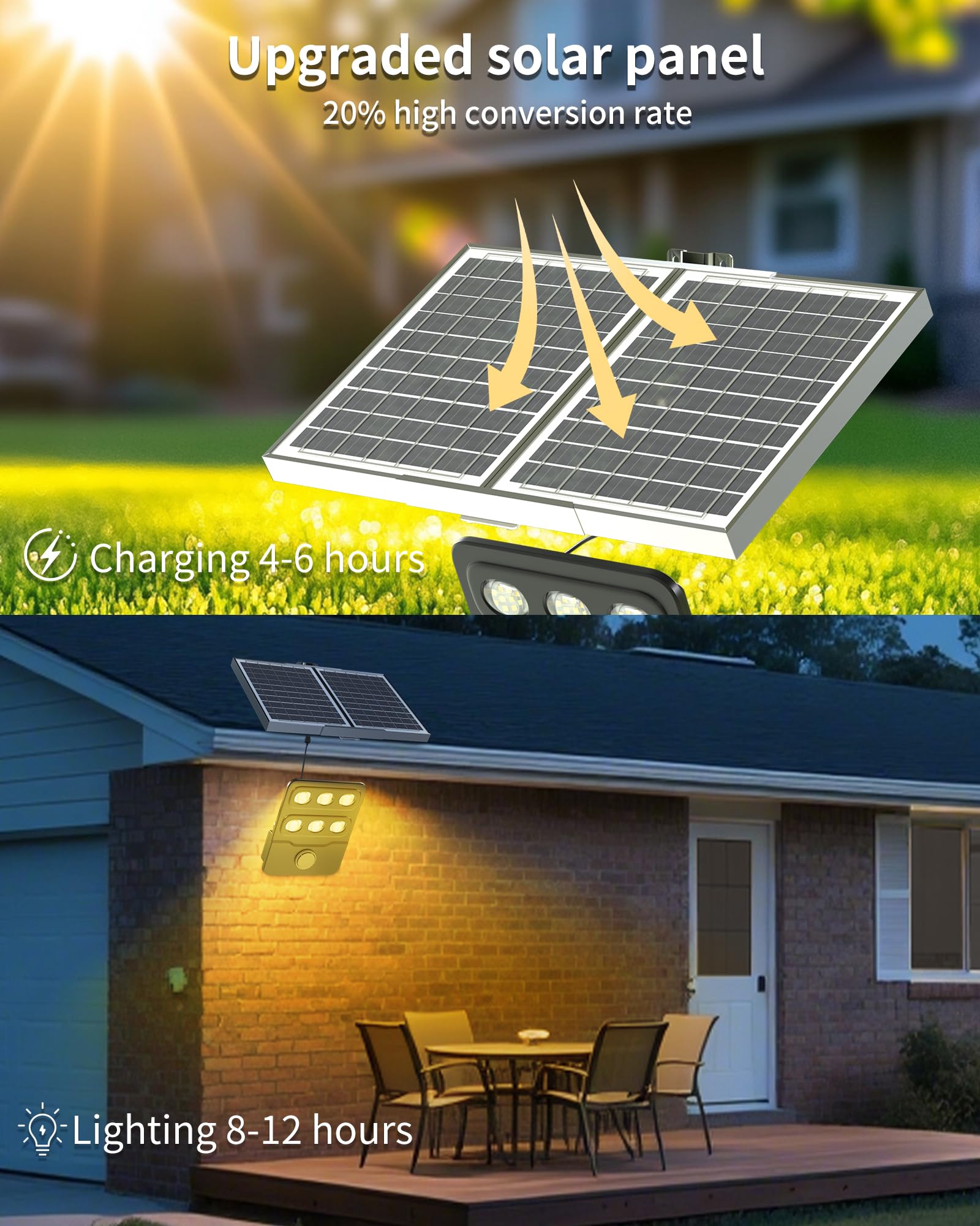 Ofuray Faretto Solare con Sensore di Movimento, 3000K/4000K/6500K Lampione Solare Led Esterno, 3m Cavo Lampada Solari, IP67 Impermeabile Luce Solare LED Esterno per Giardino, Cortile, Garage, Tri-1P
