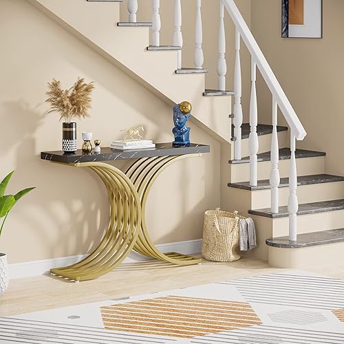 Miniatura 7 de Tribesigns Entryway Console Table with Gold Metal Base, 42-inch Modern Foyer Entry Tables, Narrow Sofa Accent Table with White Faux Marble Top for