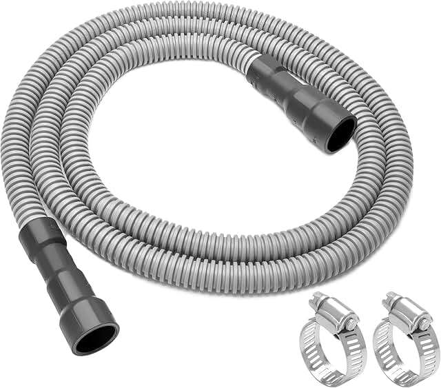 MyLifeUNIT Universal Dishwasher Drain Hose, Dishwasher Hose 6.6 Feet Elastic Corrugated Replacement with 2 Clamps