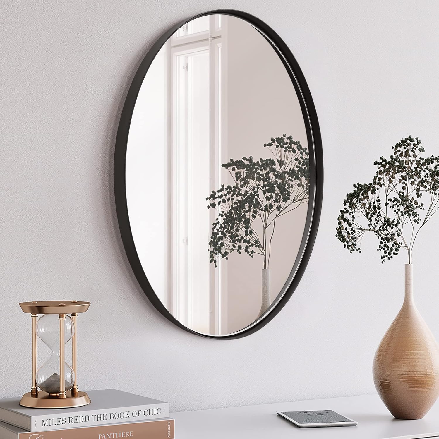 Onе-Dау Sаlе: Uр tо 80% оƒƒ Clavie Oval Wall Mirror, Bathroom Mirror of Stainless Steel Frame, Wall Mounted 22 Inch x 30 Inch Black Oval Mirror for Vanity Living Room Entryway Bedroom More