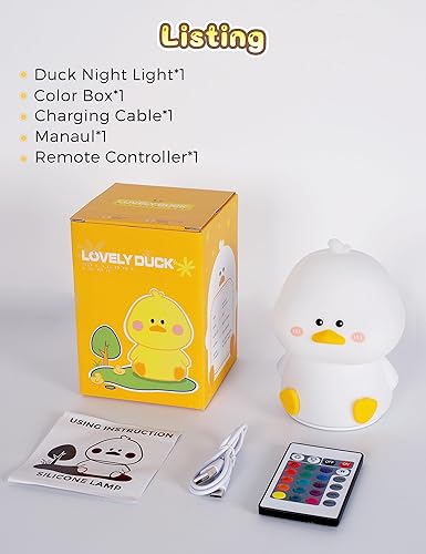 Miniatura 6 de L LOHAS LED Linda luz nocturna de pato, lámpara de pato kawaii, decoración de escritorio, cosas lindas, luz de pato blando, lámpara de mesa de 16