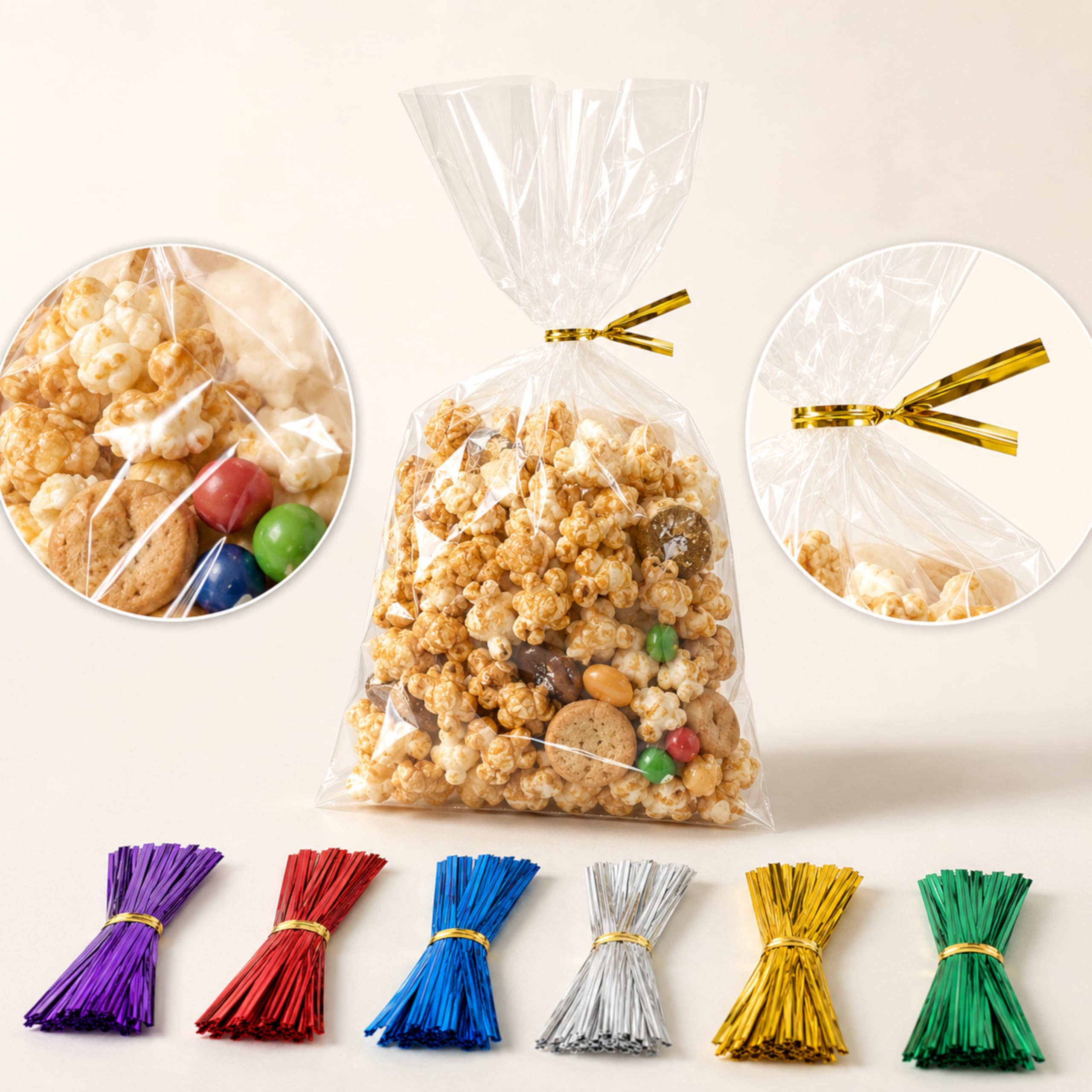 6x9 Cellophane Treat Bags with Ties 200 Clear Goodie Cookie Bags — Amazon image 2
