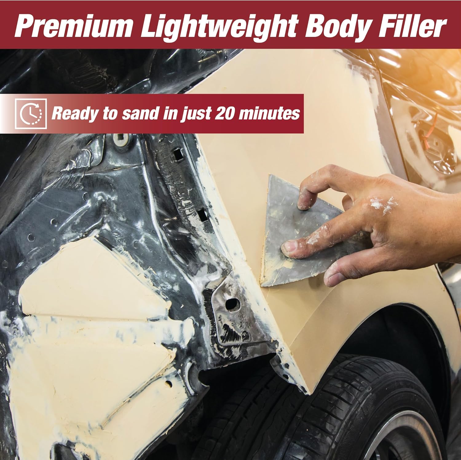 LAUCO Super Fill Premium Lightweight Body Filler - Pack of 2 - Ideal for Small-Medium Dents & Scratches, Adheres to Fiberglass, Steel, Galvanized, Zinc & Aluminum, 2 Quart + 2 Hardener 95086