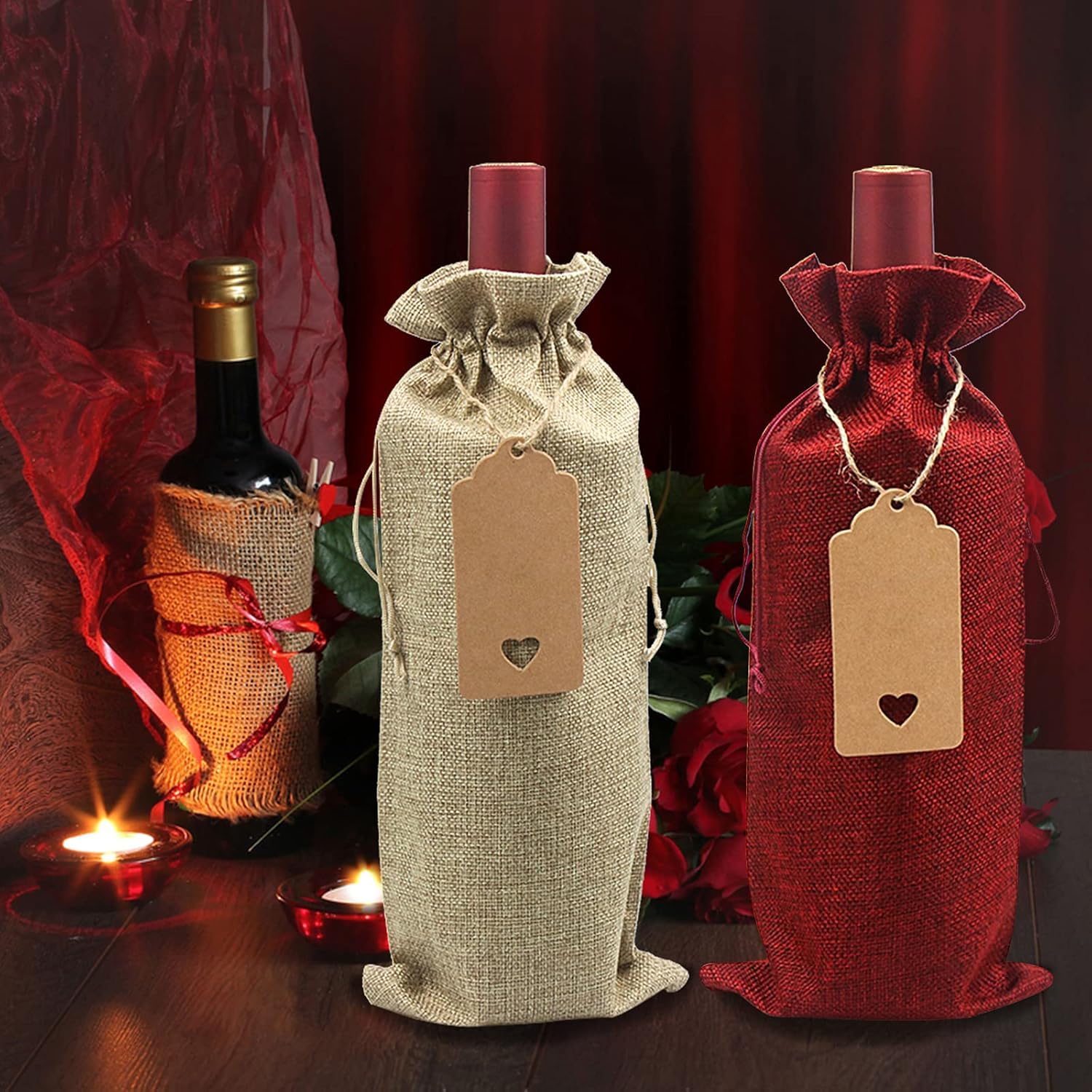 18 Confezioni di Sacchetti per Vino in Juta, Sacchetti Regalo per Bottiglie di Vino con Coulisse per Bomboniere per Feste di Nozze, Feste di Natale e Degustazioni di Vini