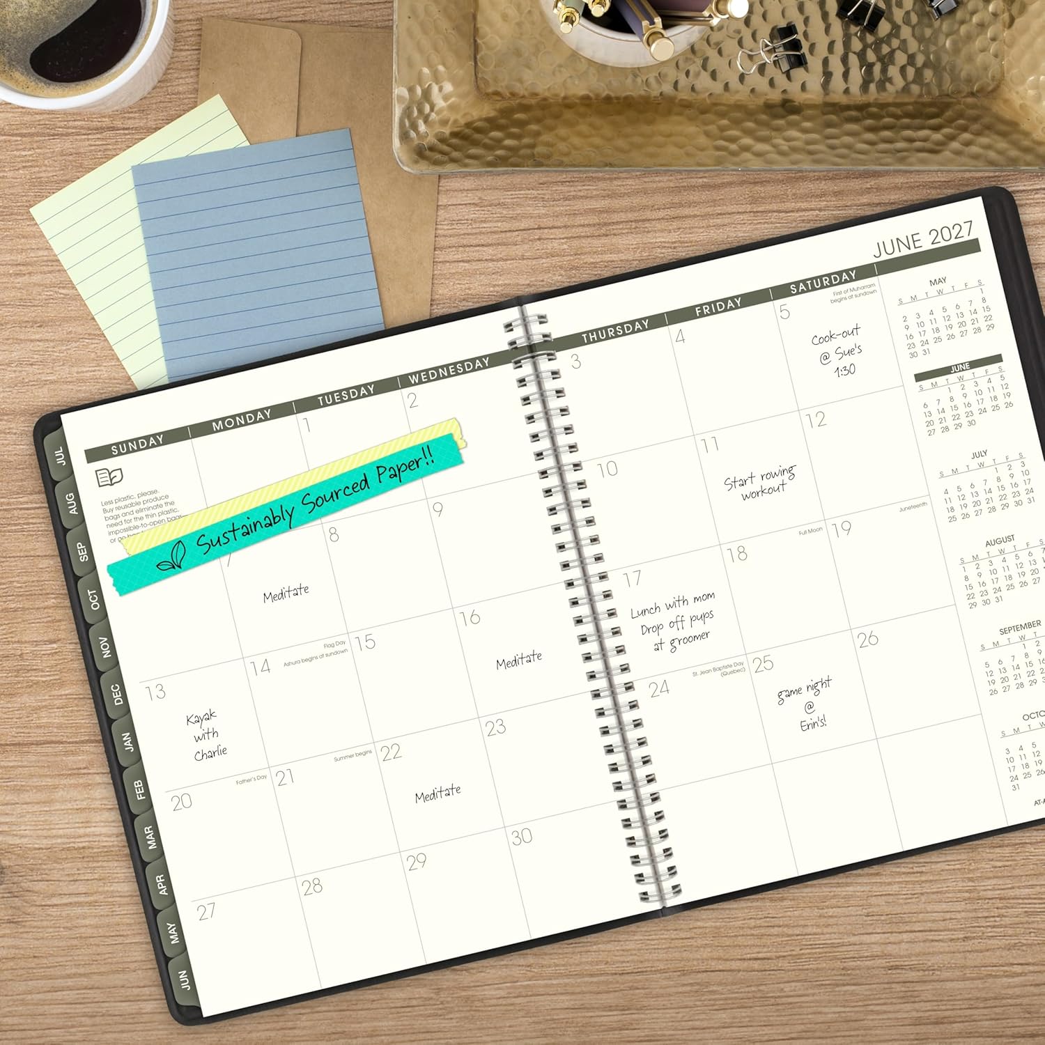 AT-A-GLANCE Planner 2026-2027 Weekly & Monthly Academic 12-Month July-June Quarter-Hourly Appointment Book, 8-1/4" x 11", Recycled, Black (70957G05)