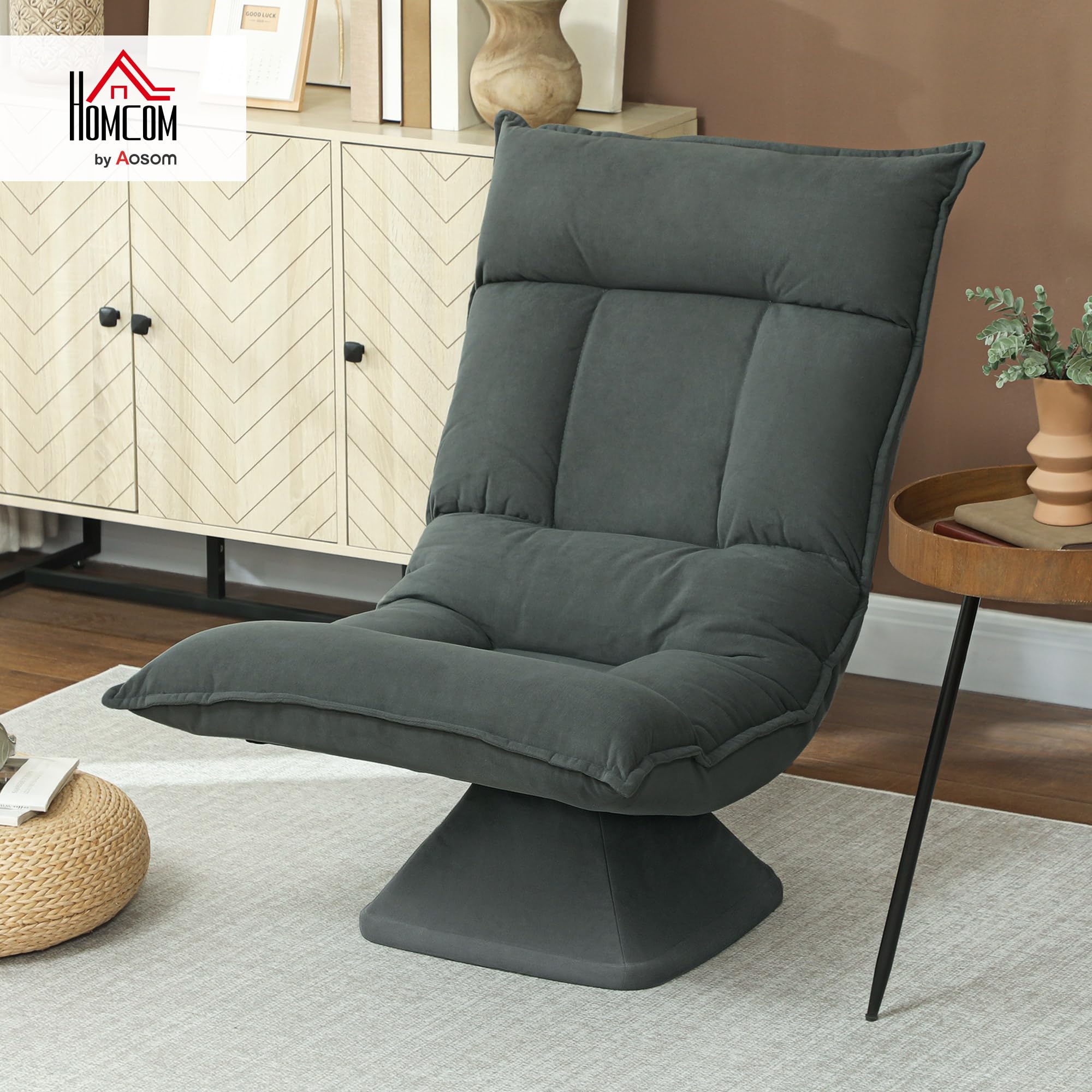 HOMCOM Bodenstuhl 360° Drehbar Bodensessel mit 5-Fach Verstellbarer Rückenlehne, Klappbares Bodensofa Meditationsstuhl Gepolstert Lazy Sofa für Wohnzimmer Gaming & Lesen Dunkelgrau