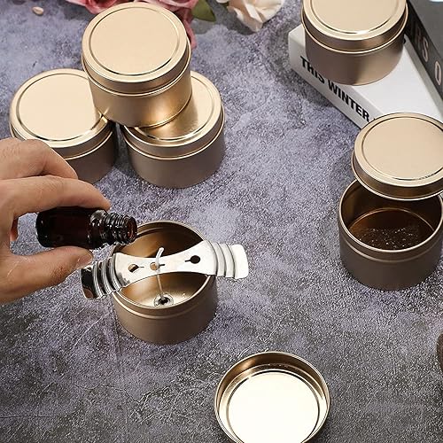 Miniatura 5 de 24 tarros de velas de 5 onzas con tapas, latas decorativas redondas de metal a granel, recipientes reutilizables para hacer velas de bricolaje,