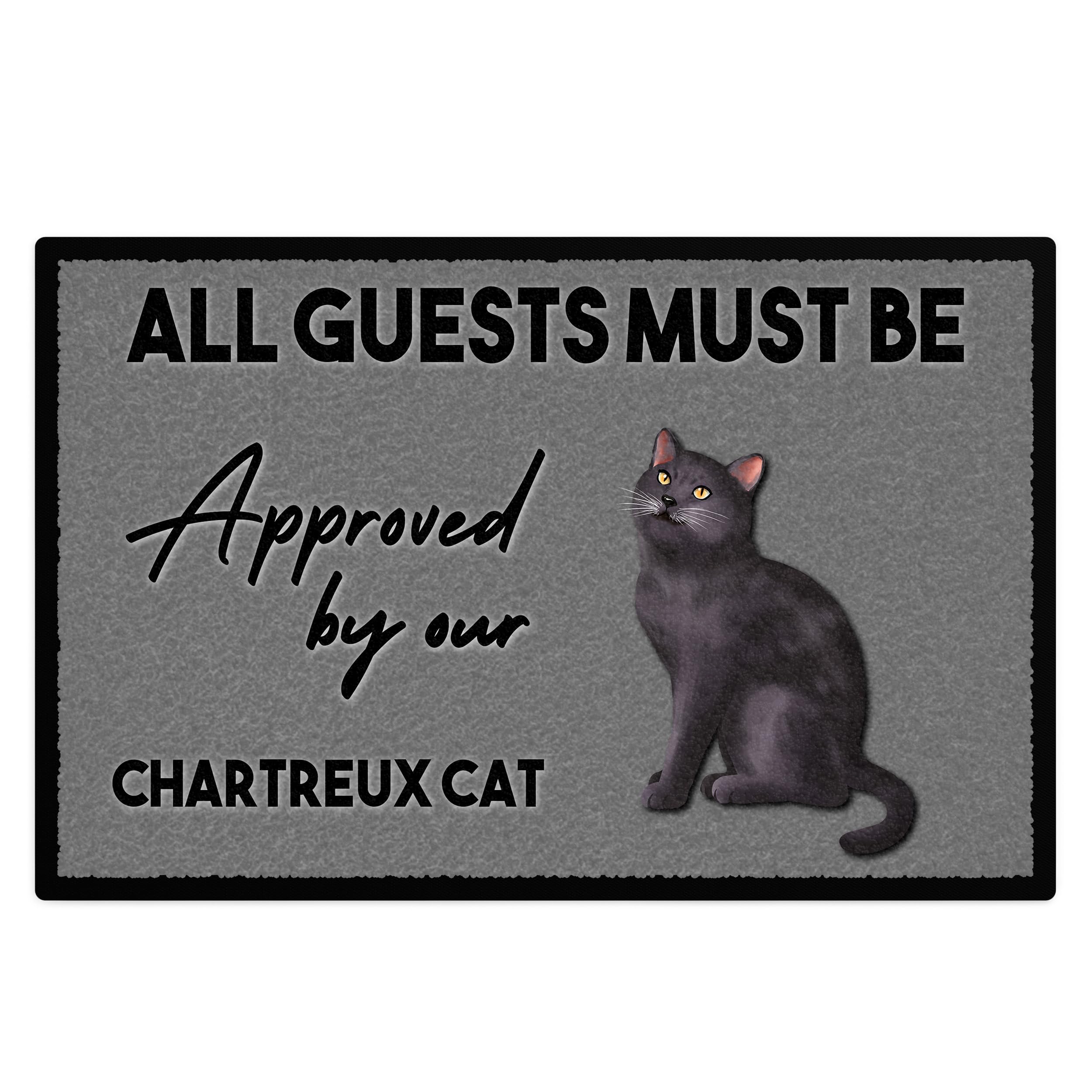 Purple Print House Personalised Chartreux Cat Doormat Non Slip Indoor Front Back Welcome Mat Kittens, 75cm x 50cm, Black