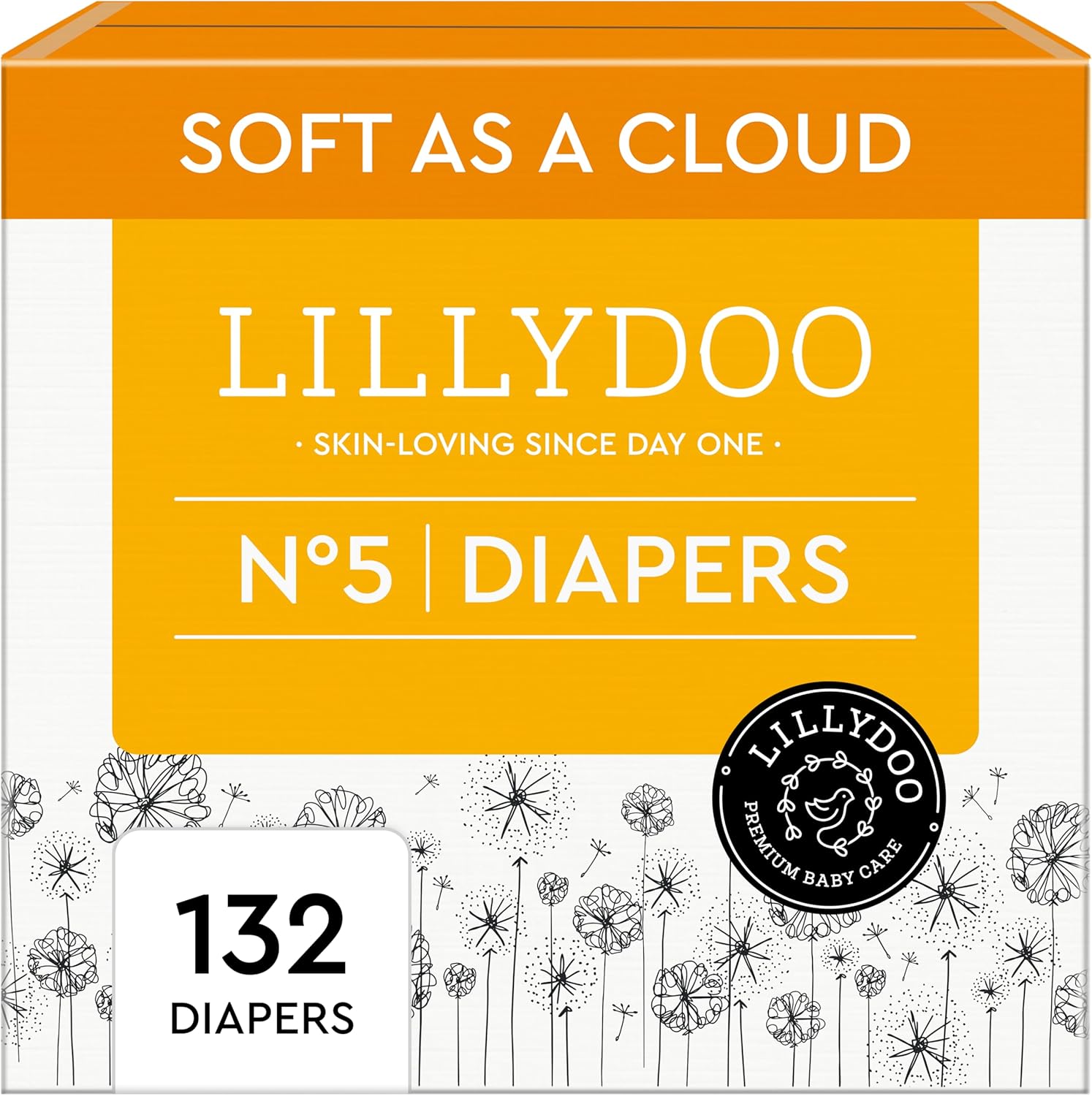 LILLYDOO Baby Diapers - Size 5 (24+ lbs), Monthly Supply (132 Count), Leak Protection, Skin-Friendly, Ultrasoft, Perfume- & Chlorine-Free, Hypoallergenic, Dermatologist Tested, Oeko-TEX®