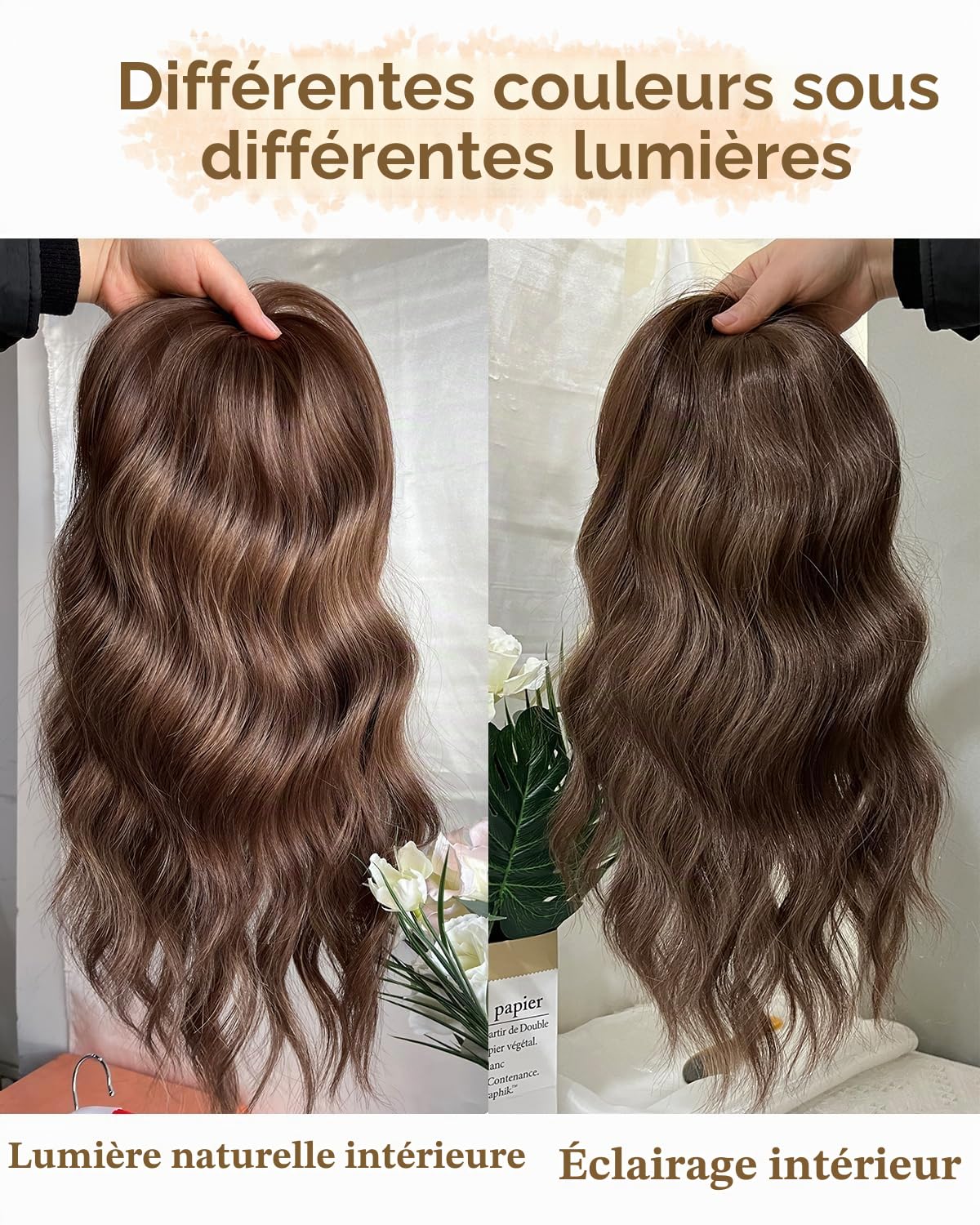 MORICHY Extension capillaire à clipser ondulée avec frange - 40,6 cm - Ajoute du volume et de l'épaisseur pour femme (mèches brunes)