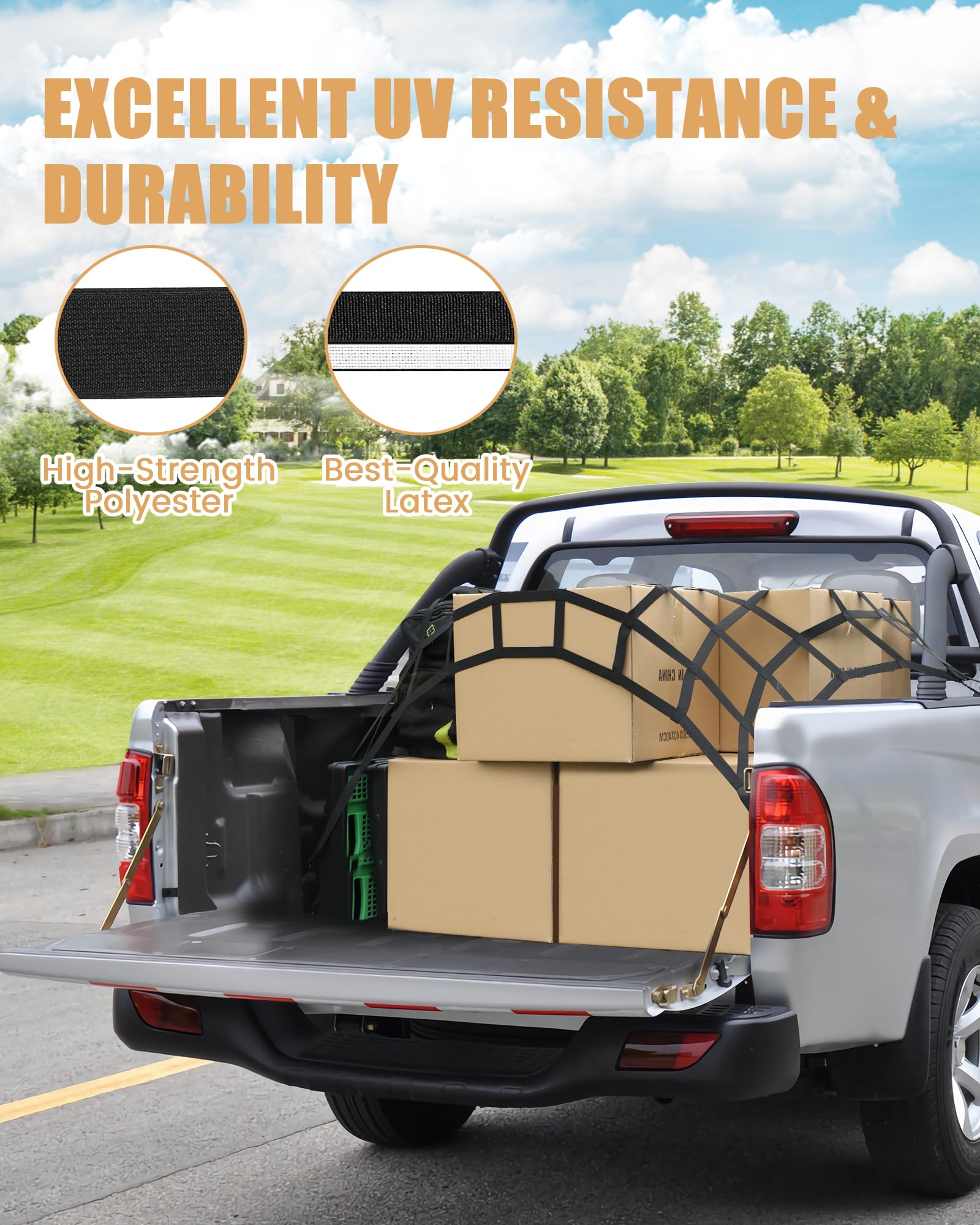 Rete da carico pieghevole 2 in 1 per pickup, 90 x 100 cm (dimensioni originali), 4 x 10 cm (dimensioni piegate), organizer per bagagliaio in rete altamente elastica con resistenza ai raggi