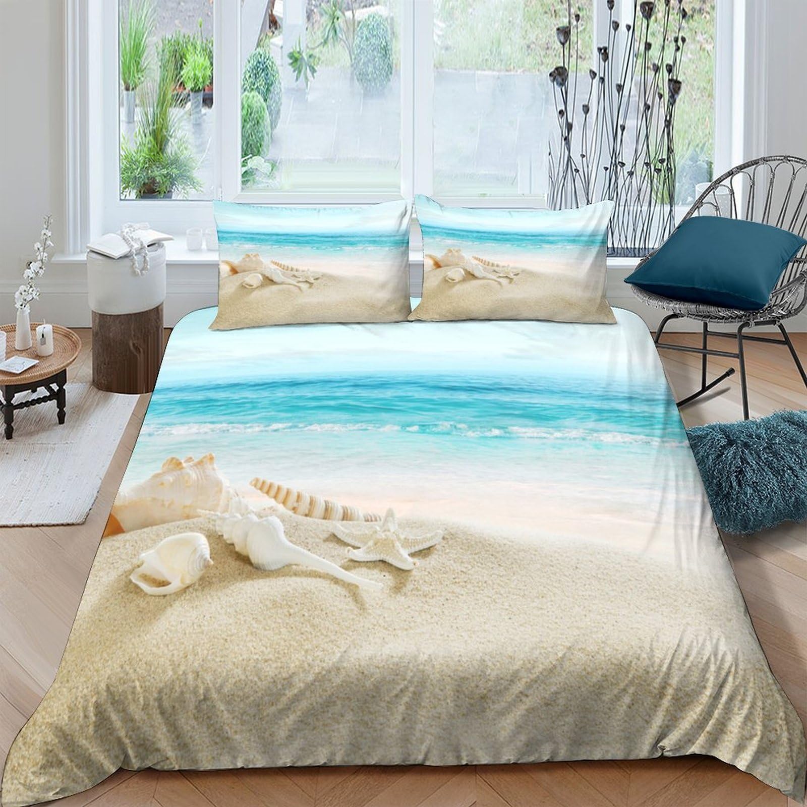 Ctjqhvkz Style-5 3D Printed Beach Ocean Fitted Sheet Microfiber Sand Shore Bed Cover For Bedroom Guest Room Easy Care Decor Single（135X200cm）