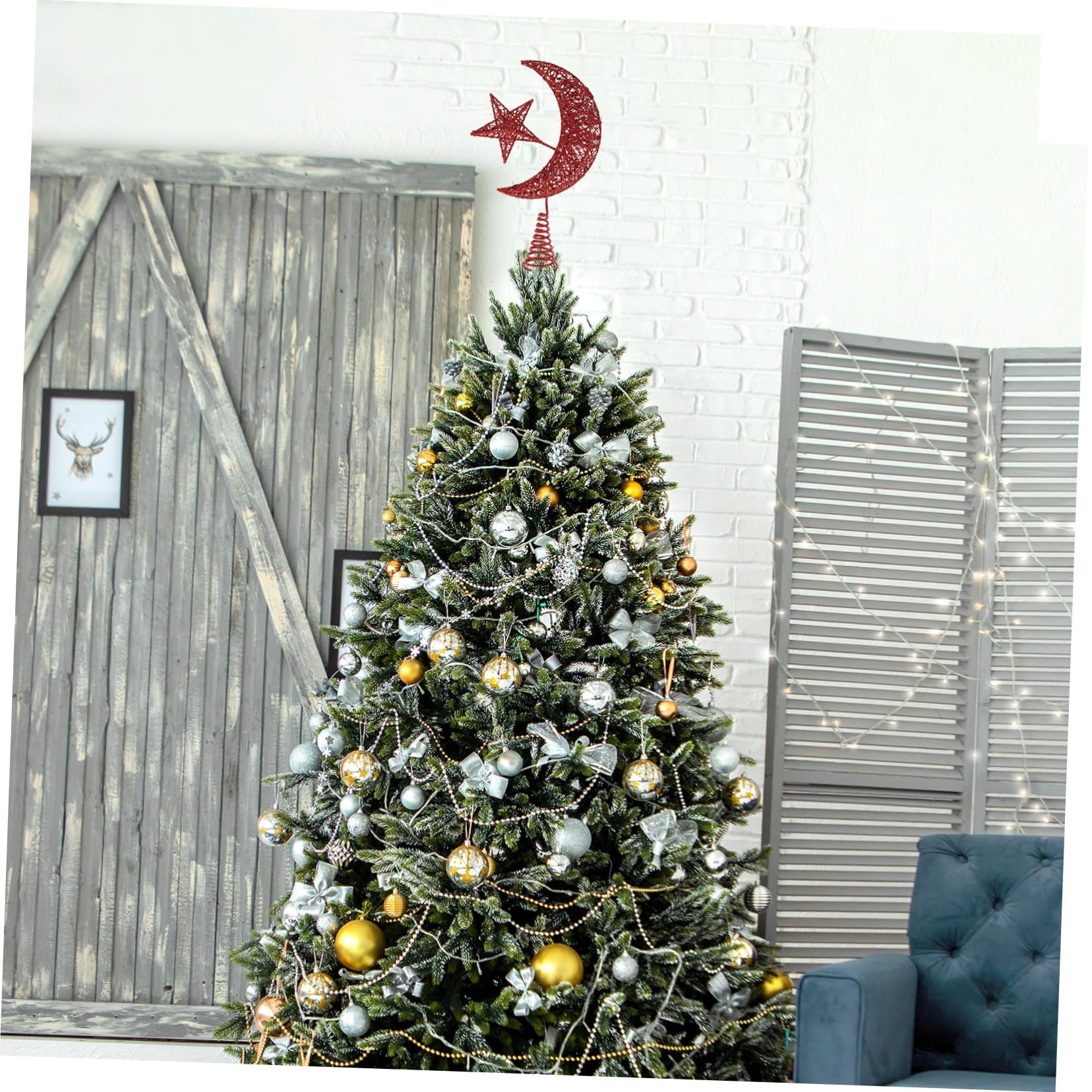 Zerodeko 2 Piezas Estrella Superior del árbol de Navidad Estrella de la Copa del árbol iluminada Adornos de Purpurina para árbol Ornamento decoración Topper de árbol de Vacaciones Interior