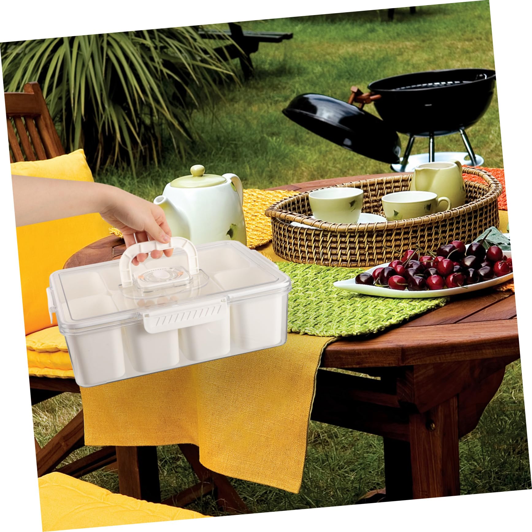 Caja de Comida Compartimentos de 8 Secciones y Tapa, Blanco | Plástico, Capacidad de 3850ml, Uso en Mesa de Comedor y Obsequio de Inauguración