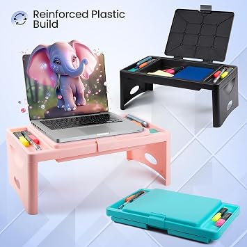 Loddie Doddie Foldable Lap Desk - 9.75 x 12 in, Black, Plastic - 2 Accessory Pockets & Storage Pocket, Bed Tray - Portable Desk for Bed - Kids Travel Tray for Car Seat