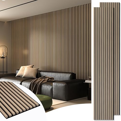 Miniatura 22 de Art3d Paquete de 2 paneles acústicos de madera de 108 x 12 pulgadas para pared, paneles de listones de madera insonorizados para pared y techo,
