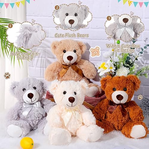 Miniatura 4 de Zhanmai Paquete de 12 osos de peluche de 14 pulgadas lindo oso de peluche suave oso lanudo para baby shower revelación de género marrón claro marrón
