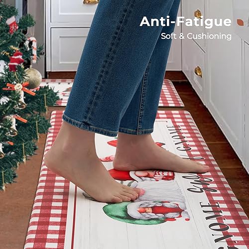 Miniatura 3 de FRESHMINT Juego de 2 tapetes de cocina de Navidad para piso, antifatiga, impermeables y antideslizantes, acolchados, lavables, cómodos, para