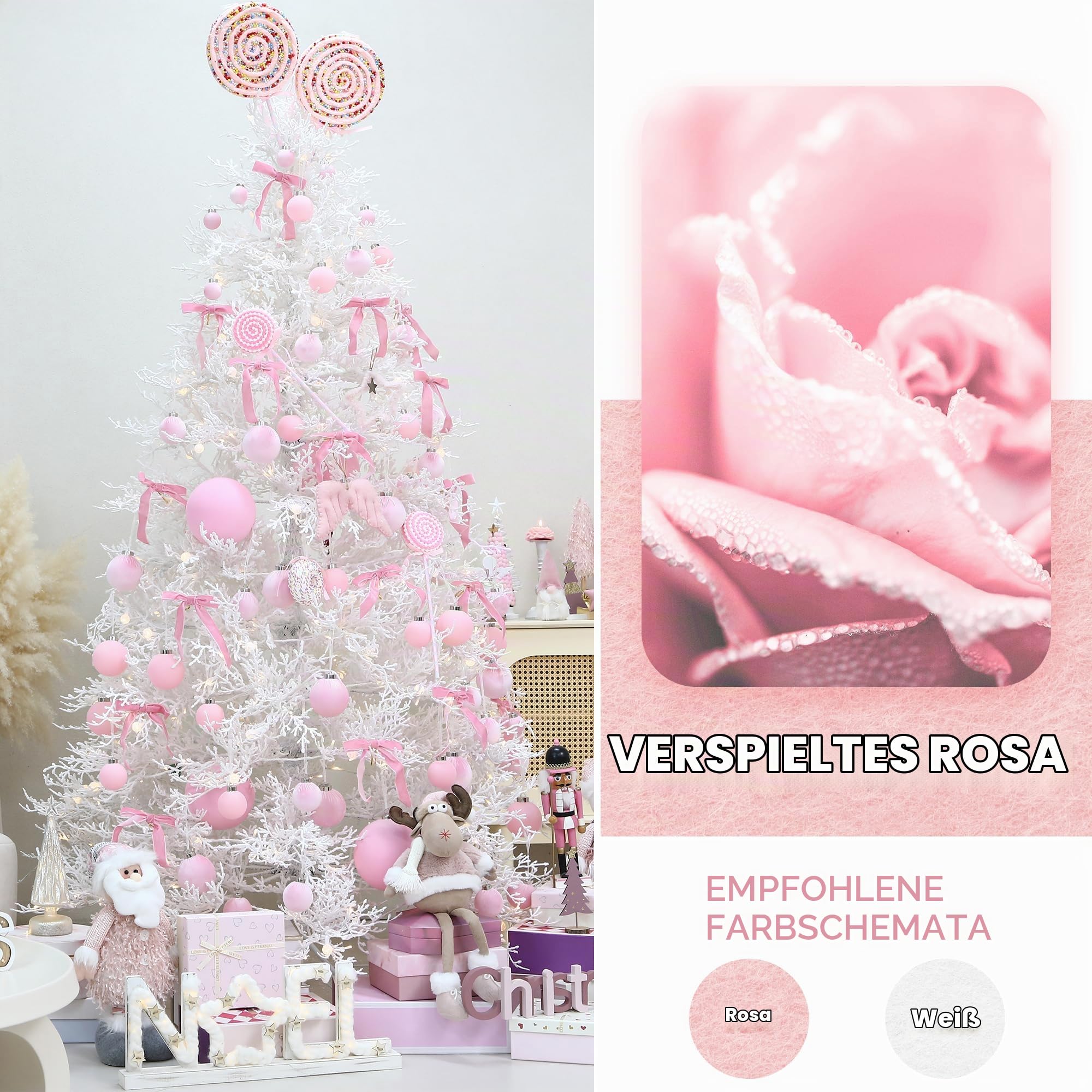 Sea Team 25er-Pack 60mm Samt Weihnachtskugeln Rosa | Beflockte bruchsichere Velourskugeln für Weihnachtsbaum, Kranz und Girlande