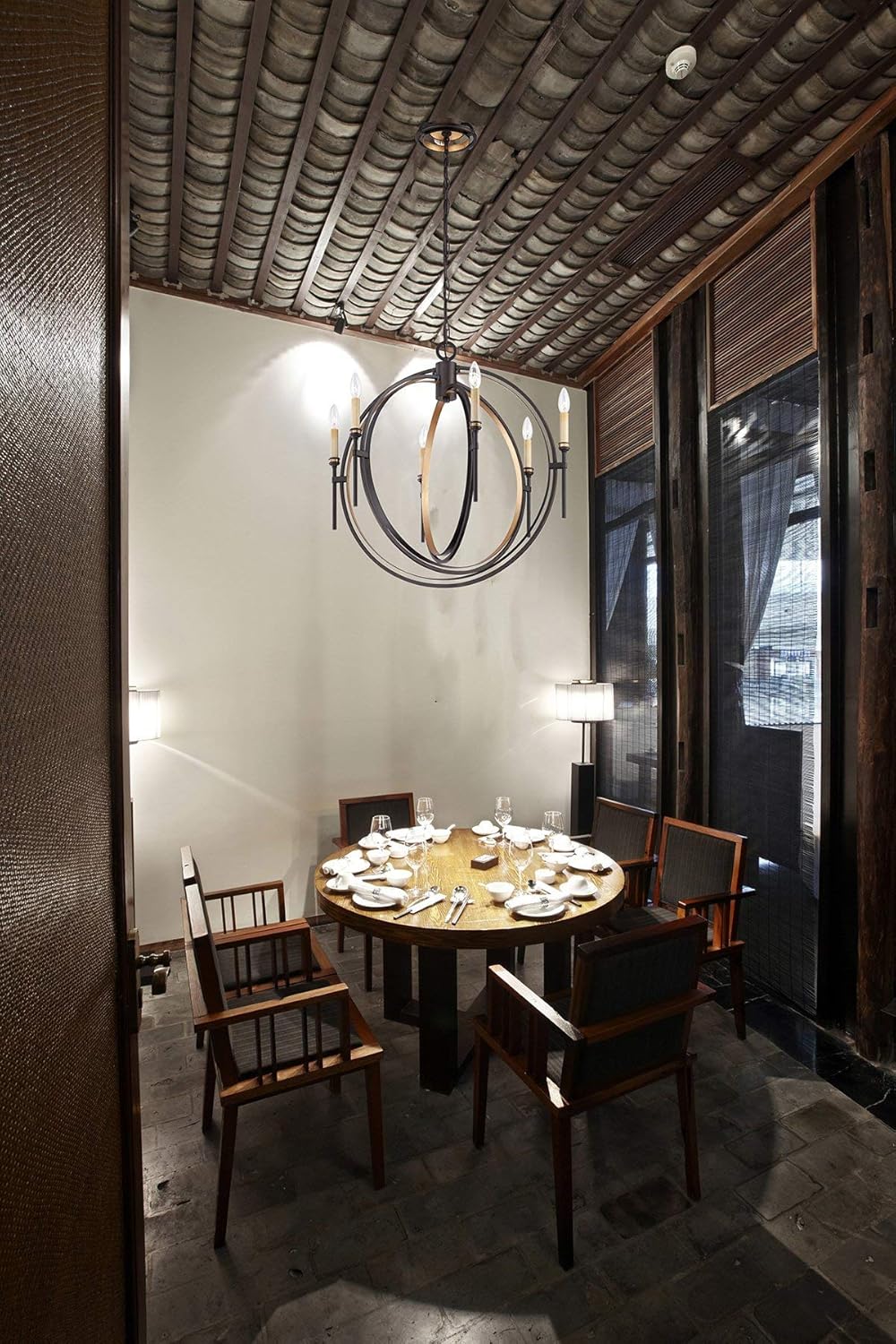 Limited Stock Eurofase 25646-016 Infinity Metal Framework with Beach Underlings Round Chandelier, 4-Light 240 Total Watts, 23H x 19Dia, Oil Rubbed Bronze