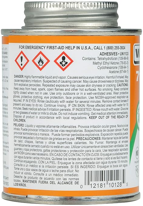 Cemento disolvente CPVC Weld-On 713 1/2 pinta (237 ml) miniatura 3