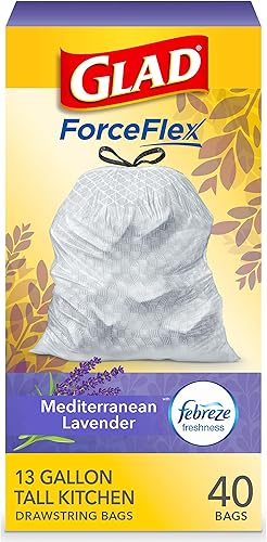 Miniatura 16 de Glad ForceFlex - Bolsas de basura altas con cordón, bolsas de basura blancas de 13 galones para basura de cocina alta, lavanda mediterránea con