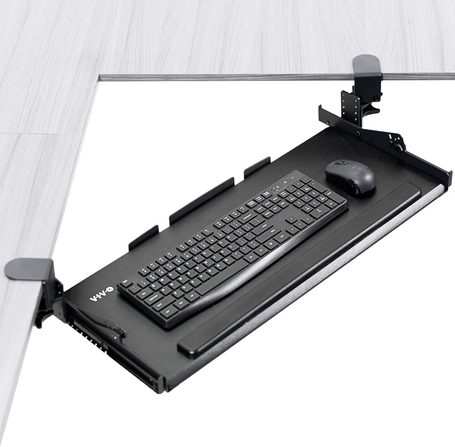 VIVO Premium Large Keyboard Tray with Height Adjustment, Tilt, Extra Sturdy Swivel C-Clamps for Corner Mounting, 27 (34 Including Clamps) x 11 inch Slide-Out Platform, Black, MOUNT-KB05HT