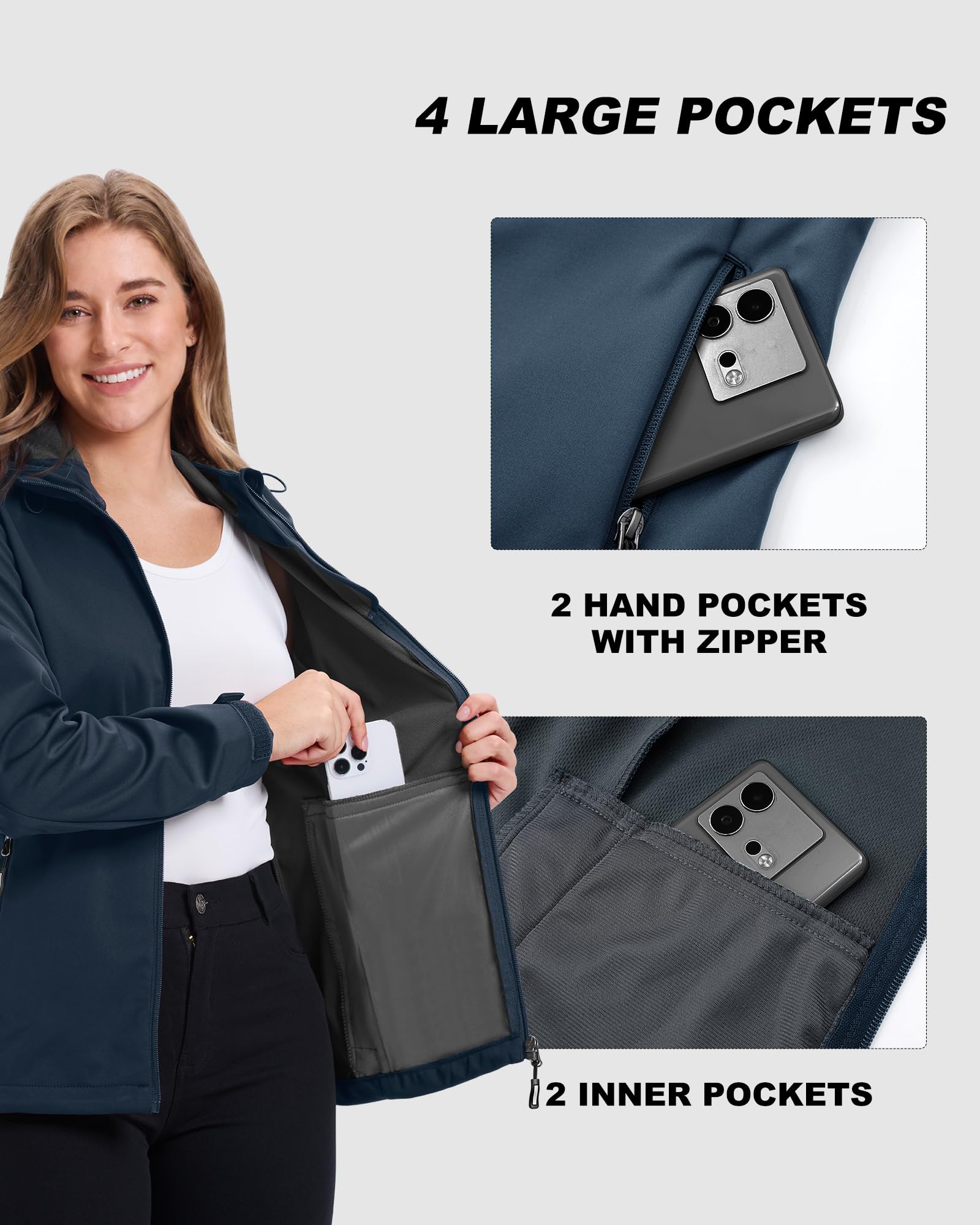 Outdoor Ventures Chaqueta softshell impermeable para mujer, chaqueta de entretiempo con capucha, ligera chaqueta deportiva para ciclismo, senderismo