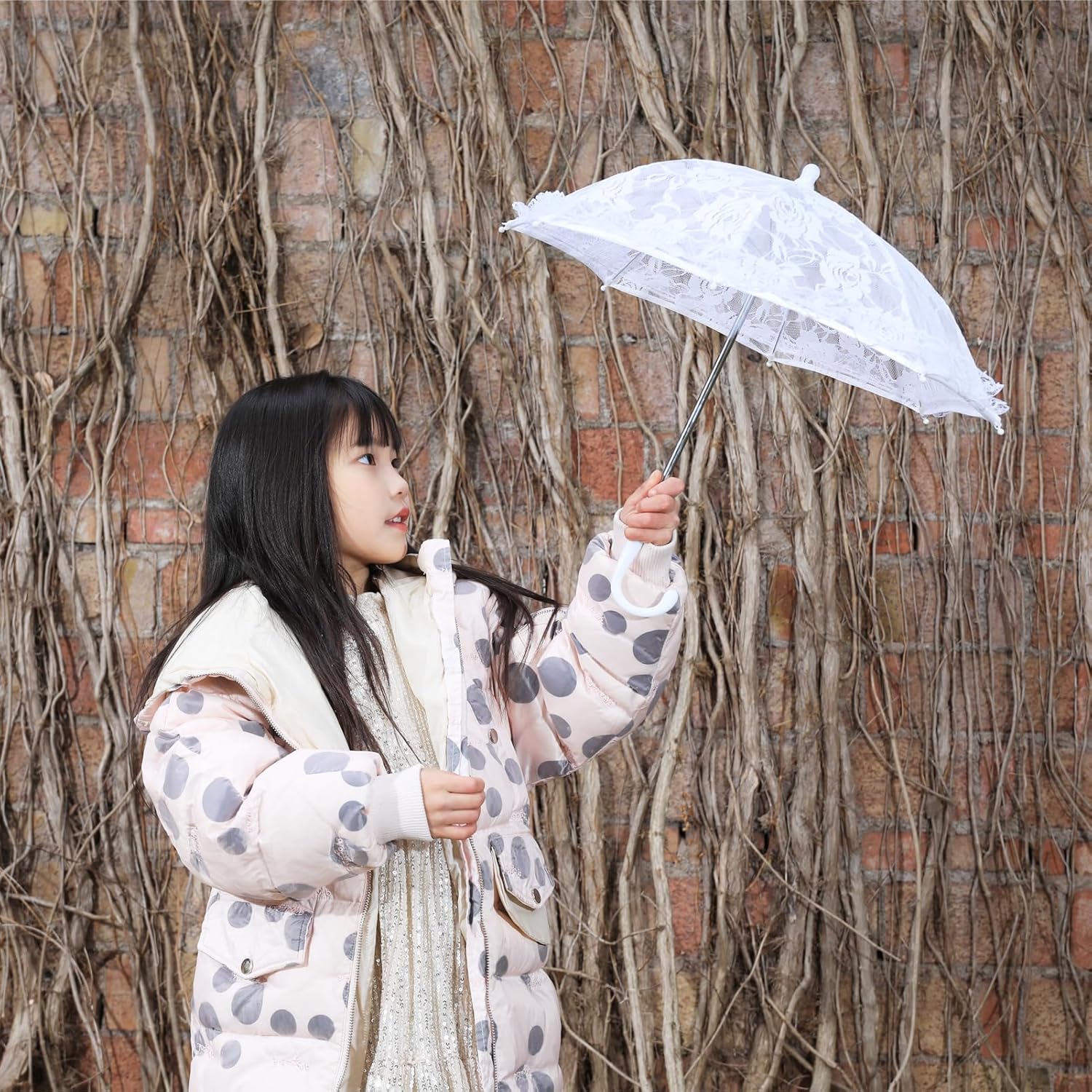 Mini White Lace Parasol Umbrella, 16.5x18 inches Vintage Bridal Lace Decorative Umbrella for Tea Party Small Photography Prop Craft umbrella for Kids Women Wedding Party Photo Props (Rose) - Image 5