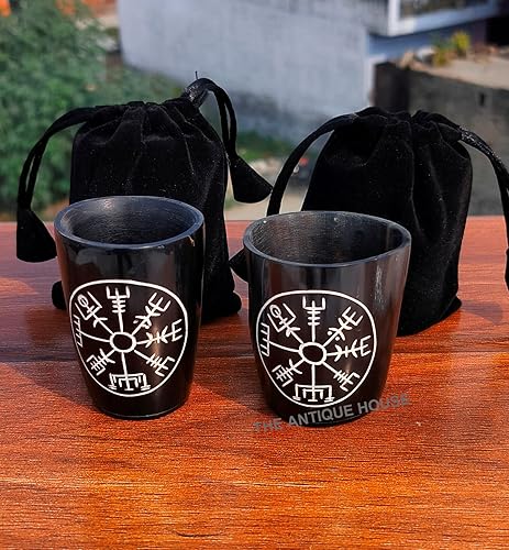 Miniatura 3 de Viking Drinking - Taza de cristal corta medieval auténtica con cuerno de cristal, vaso de whisky y vodka hecho a mano, de 3 pulgadas, con bolsa de