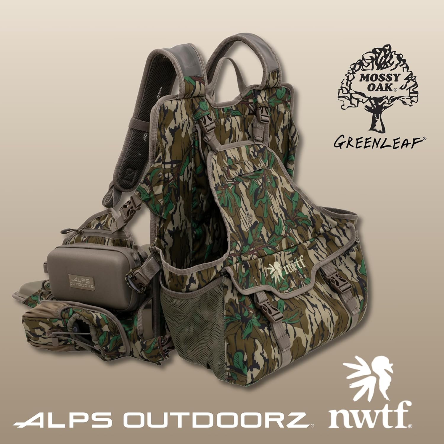 NWTF Impact Pro Turkey Hunting Vest from ALPS OutdoorZ – Mossy Oak Greenleaf Sit-Anywhere Vest with Built-in Seat, MOLLE Storage, XL Game Bag & Organized Pockets for Spring Turkey Hunting