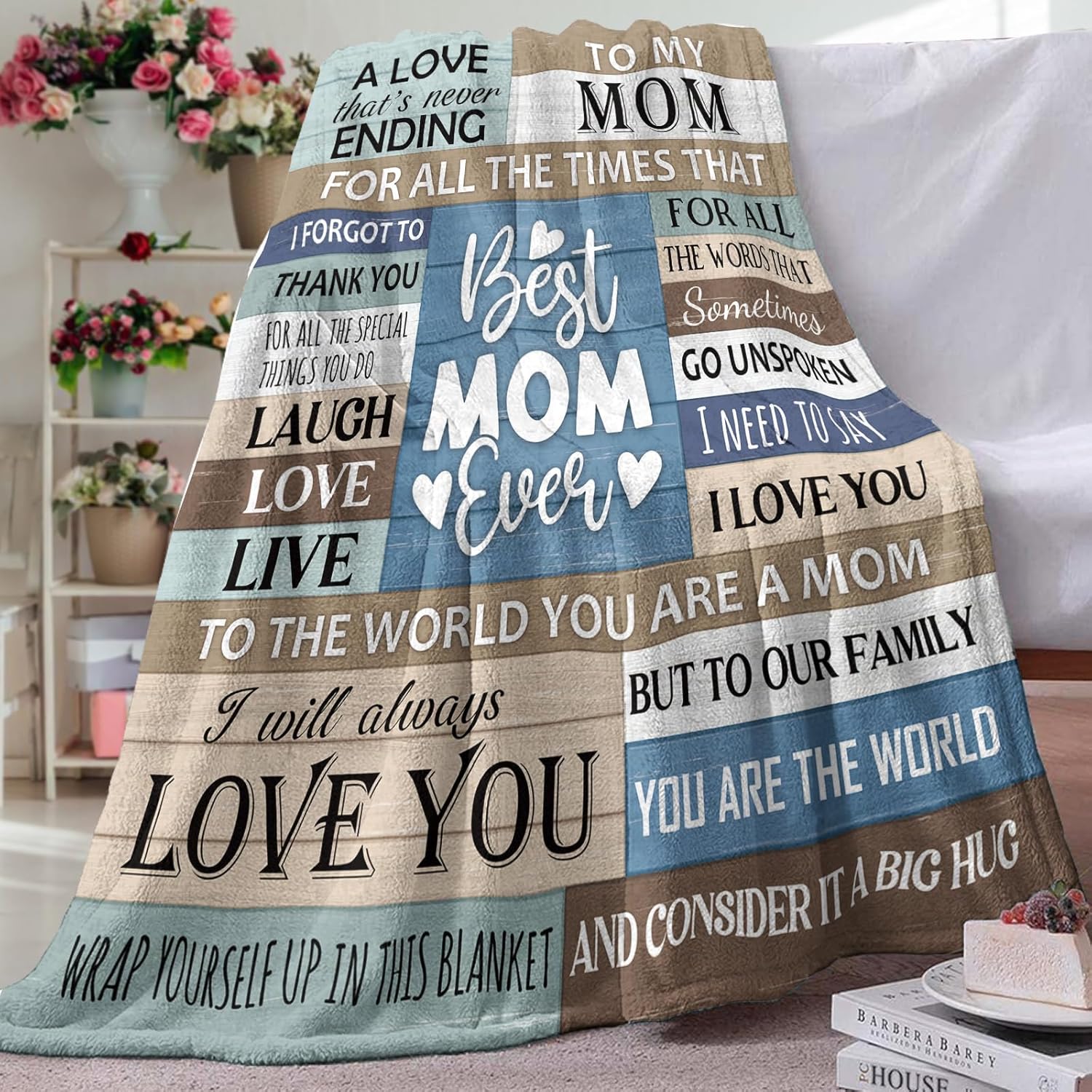 Gift for Mom from Daughter Son Flannel Throw Blanket, for Mama, Birthday Ideas, Best Mom Ever Present for Women, Soft Farmhouse Bedding Sofa Blankets 50 x 60 in - Image 5