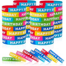 32Pcs Happy Birthday Rubber Bracelets, Colored Silicone Stretch Wristbands for Kids Teens Students Classroom Birthday Party Supplies Favors 8 Styles