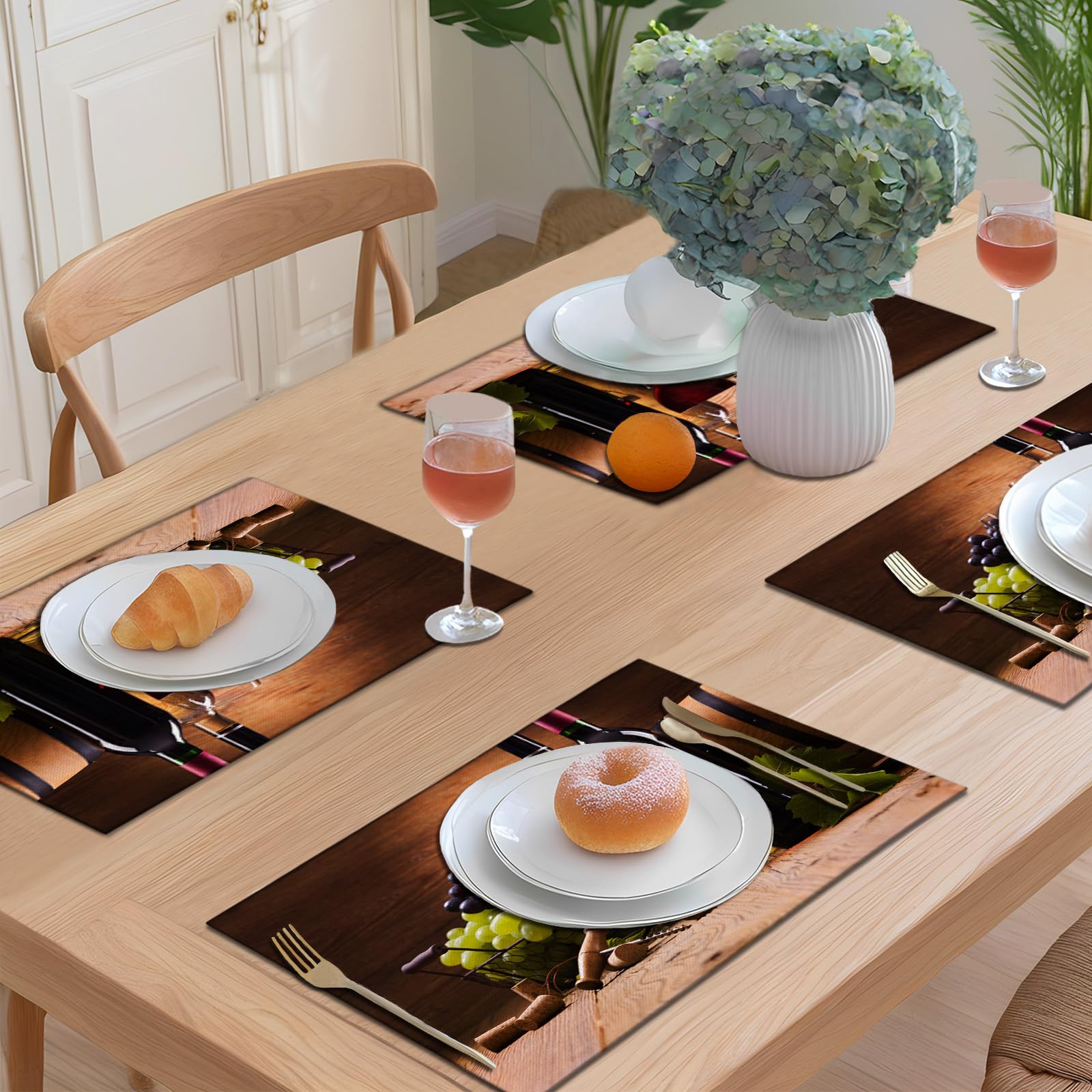 Juego de 4 manteles individuales de madera color marrón, lavables y resistentes al calor, para mesas de cocina, comedor, 12 x 18 pulgadas