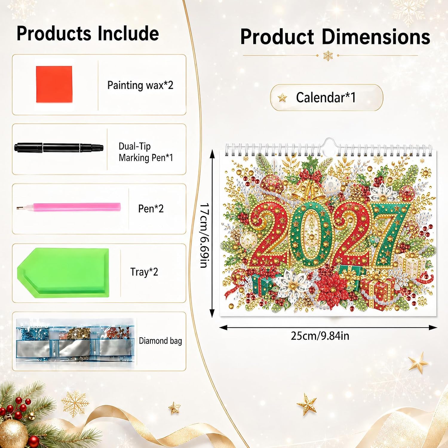 2027 Wall Calendar DIY Diamond Art Kit, 12 Month Hanging Initial Letter Art & Seasonal Holiday Planner, 5D Relaxing Rhinestone Craft Aesthetic Room Decor Gifts for Adults Women image 2