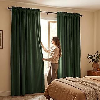 CUCRAF Dark Olive Green Velvet Blackout Curtains for Bedroom Living Room 84 inches Long,