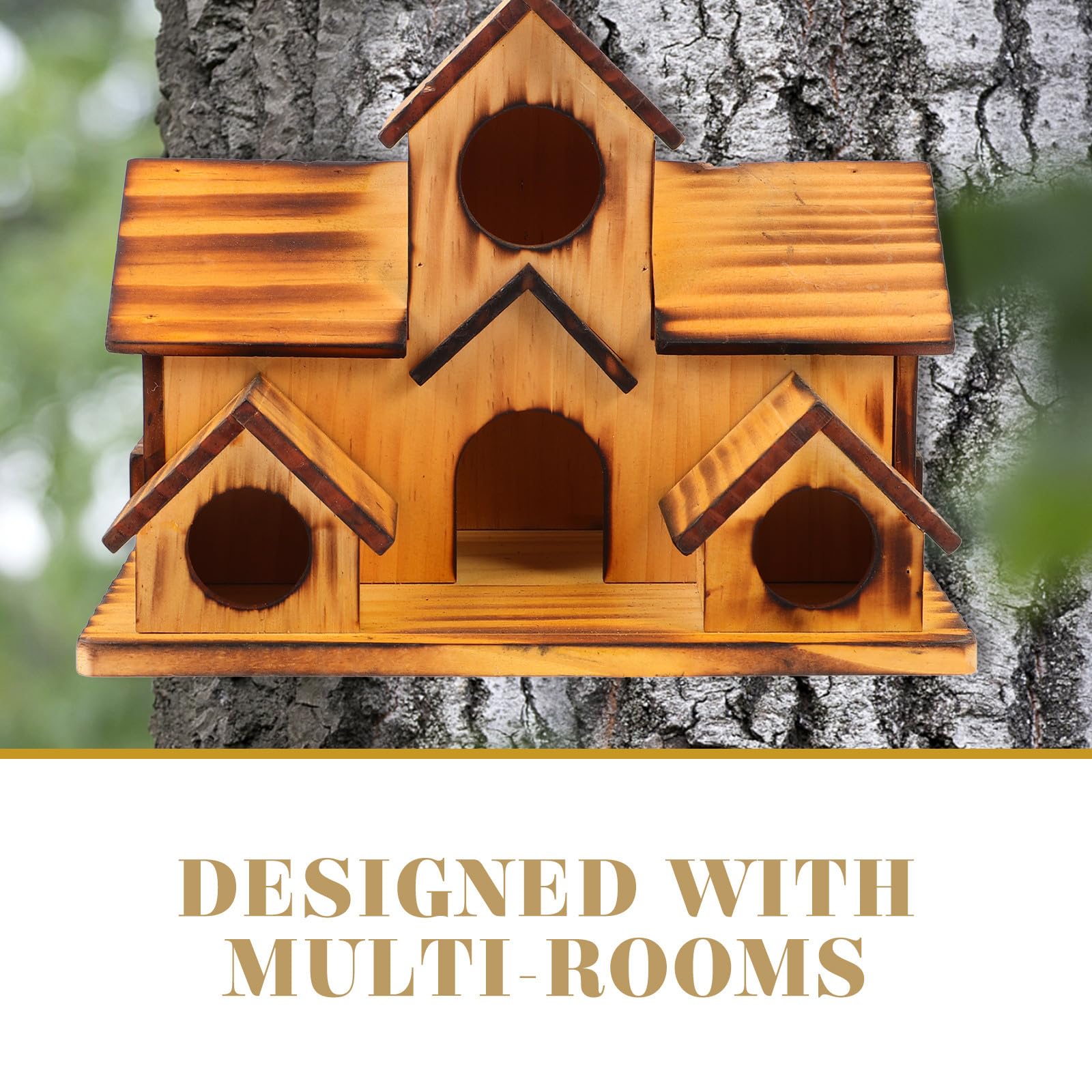 TOYANDONA Casa de Madera para Cría de Aves Forma de Casa, Comedero para Pájaros Seguro Olor, Multi-Rooms, Adecuado para Jardín y Exteriores