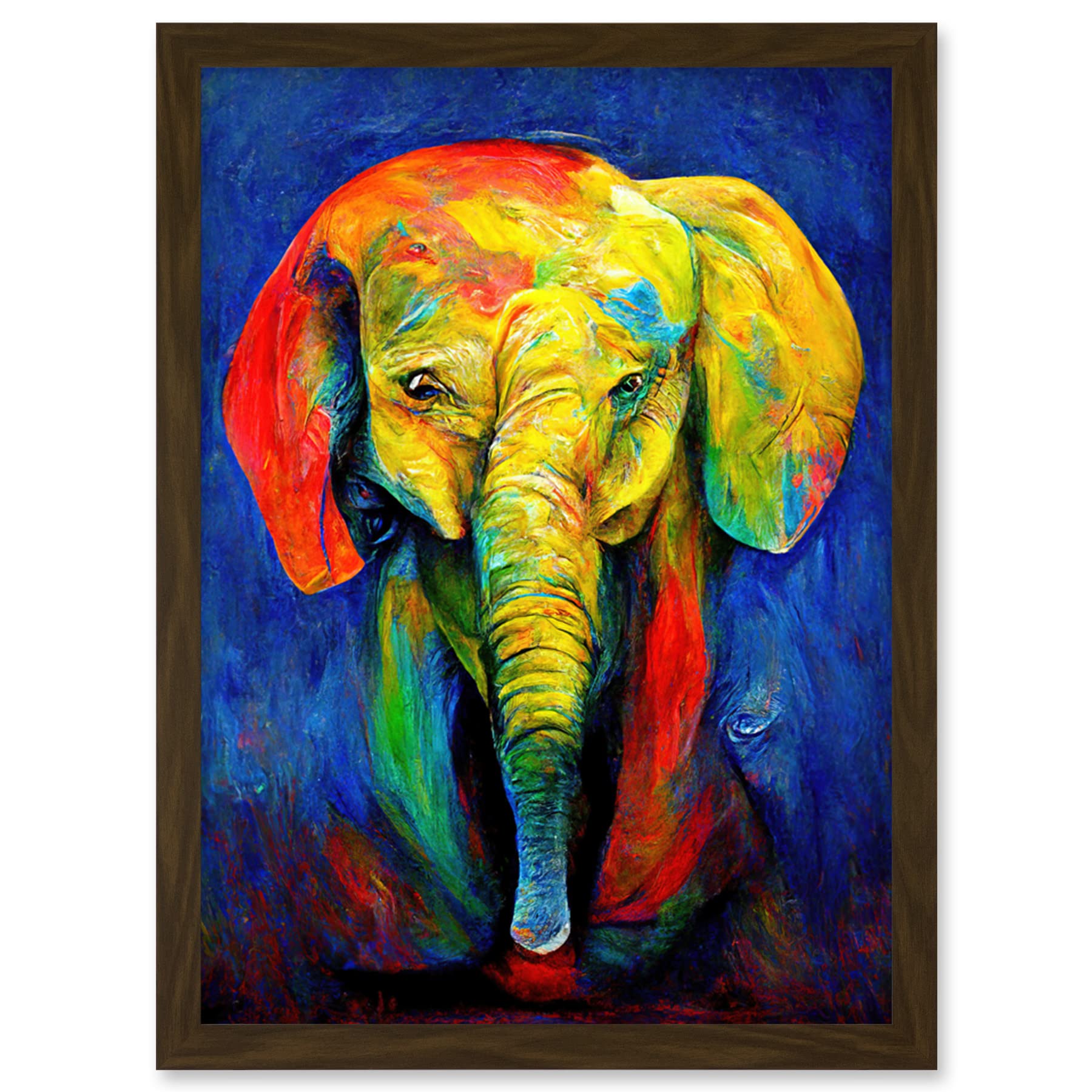 Surreal Baby Elephant Colourful Abstract Bright Framed Wall Art Print A4 - Artery8