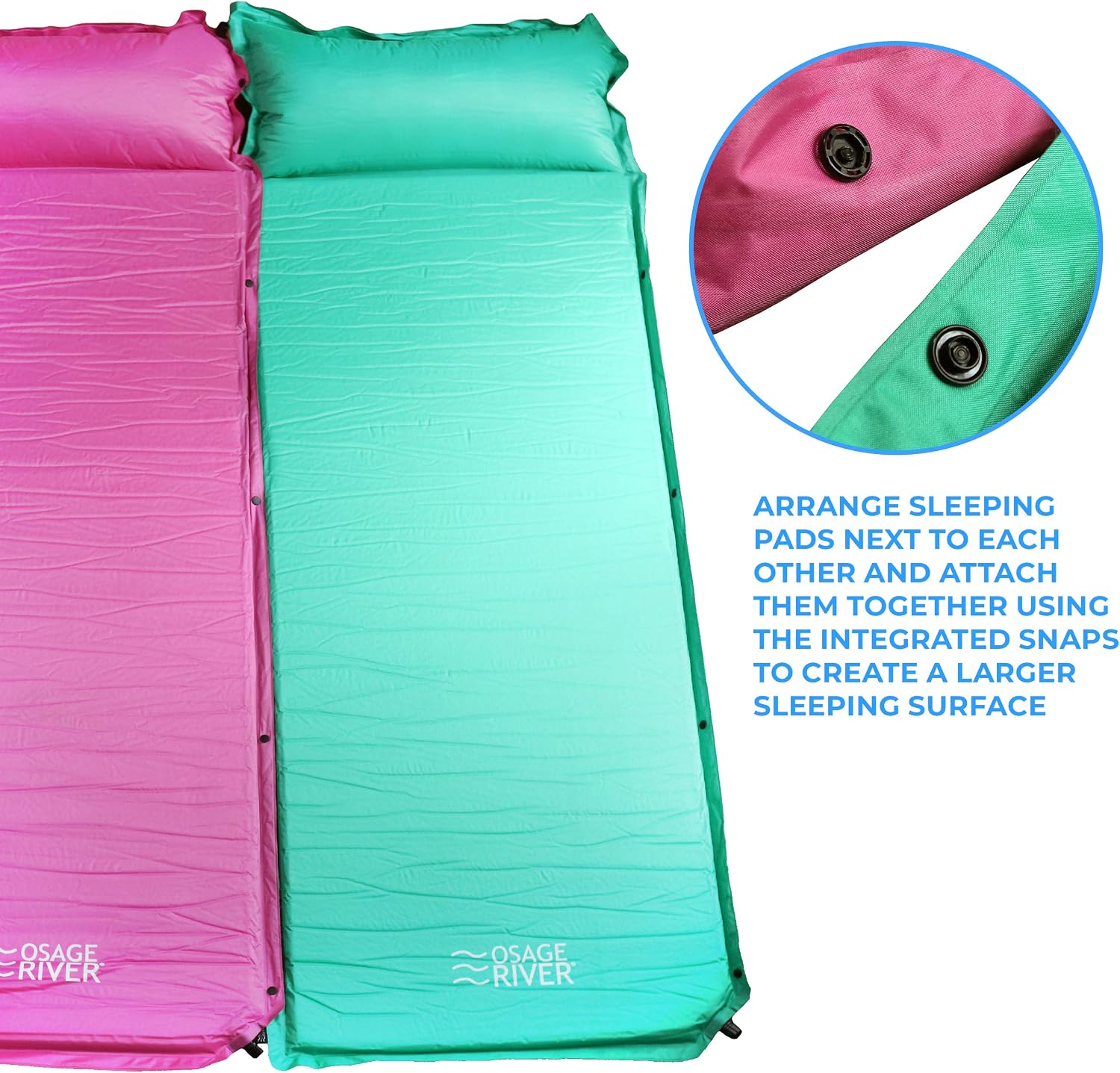 OSAGE RIVER Self Inflating Sleeping Pad with Built-in Pillow, Compact Memory Foam Sleep Mat, Camping Air Mattress for Tent, Travel, Backpacking, or Hiking, Blue