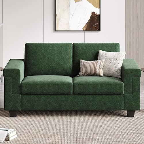2 Seater Sofa Couch with Deep Seat, 64" Modern Upholstered Loveseat Sofa with Armrests, Easy Installation, Comfy Couches for Living Room, Apartment, Green